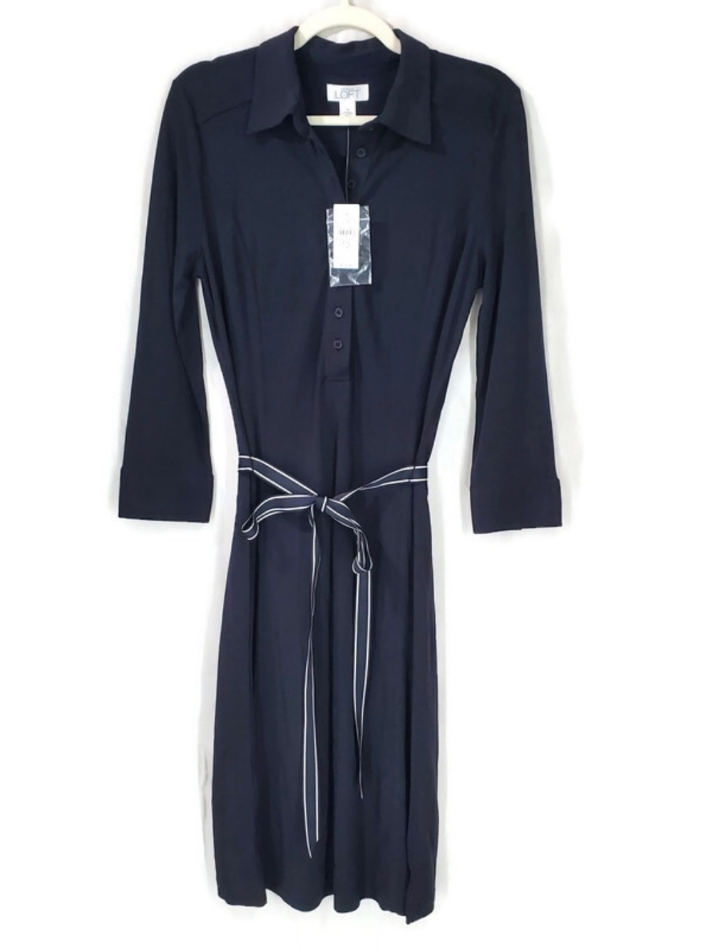 ANN TAYLOR LOFT Black Belted Shirt Dress SZ 12 Workwear Careerwear Interview NWT